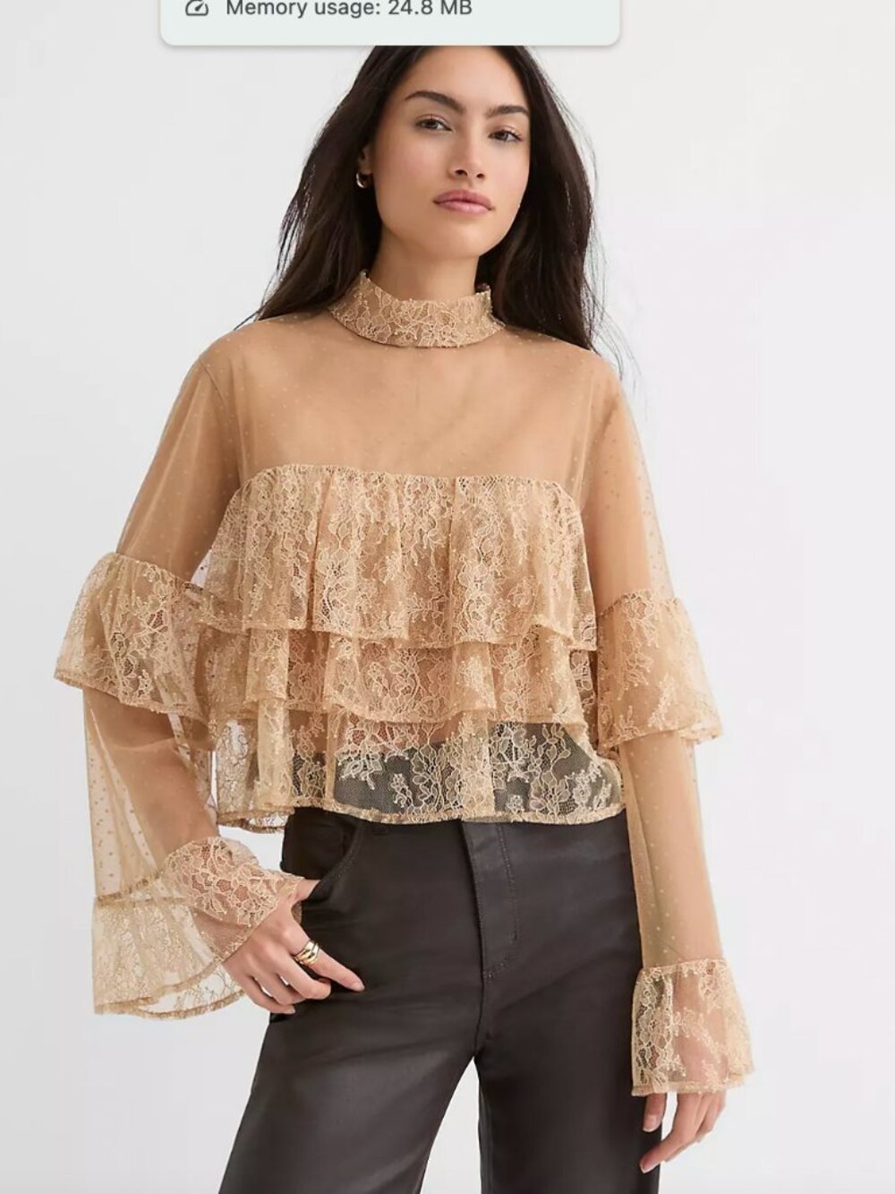 LOFT Lace Overlay Top in Beige Gold